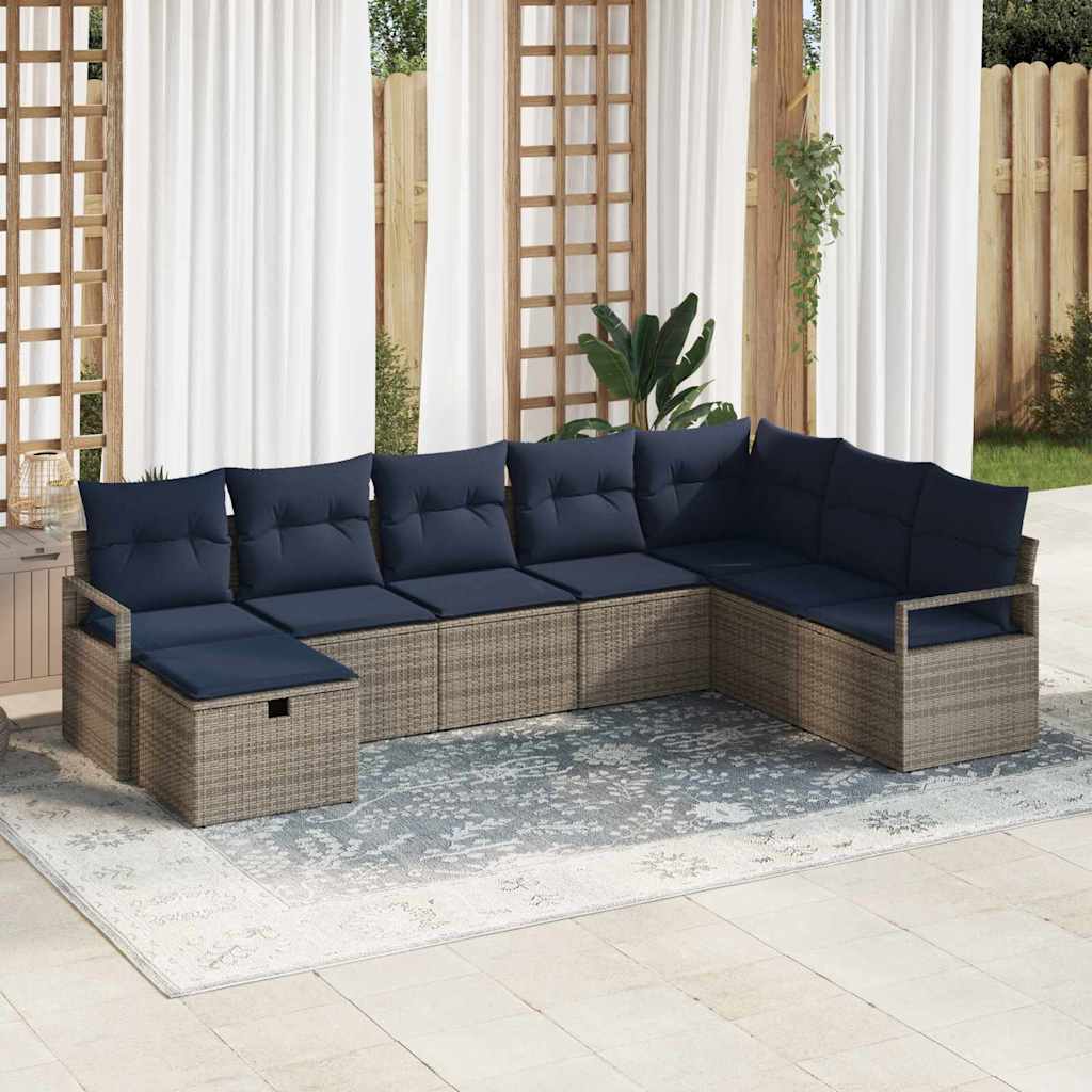 Sofa Set mit Kissen mit Speicher 8 pcs Grau Poly-Rattan