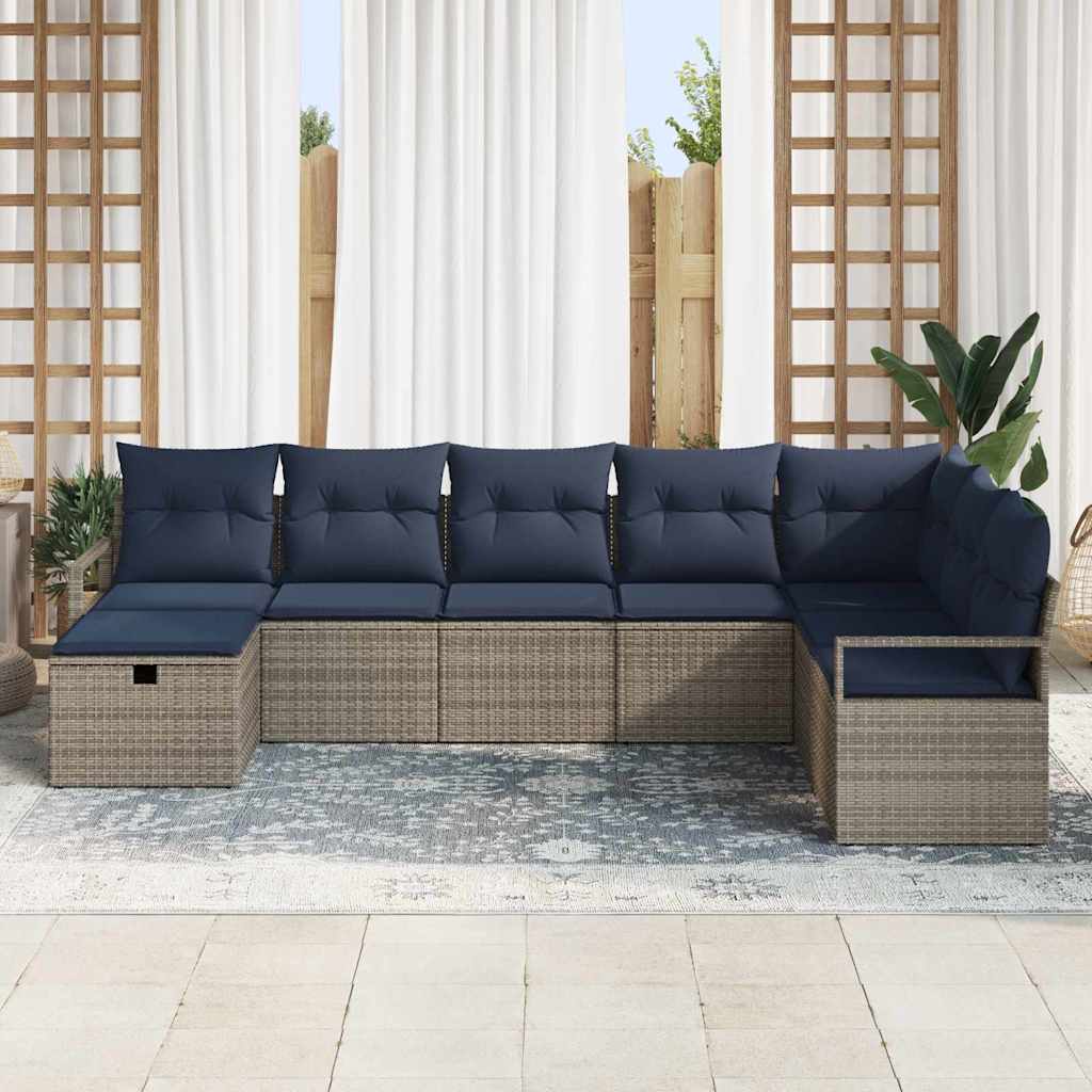 Sofa Set mit Kissen mit Speicher 8 pcs Grau Poly-Rattan