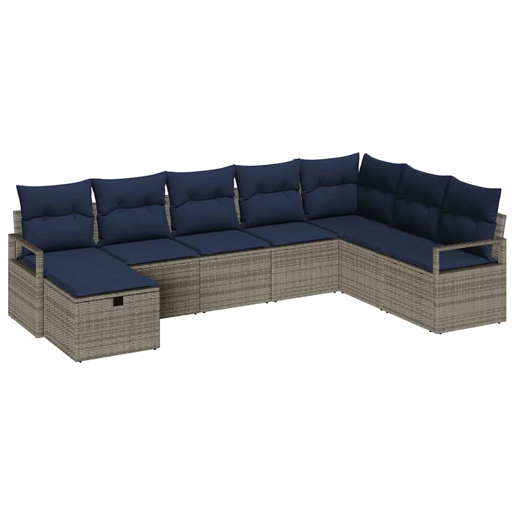 Sofa Set mit Kissen mit Speicher 8 pcs Grau Poly-Rattan