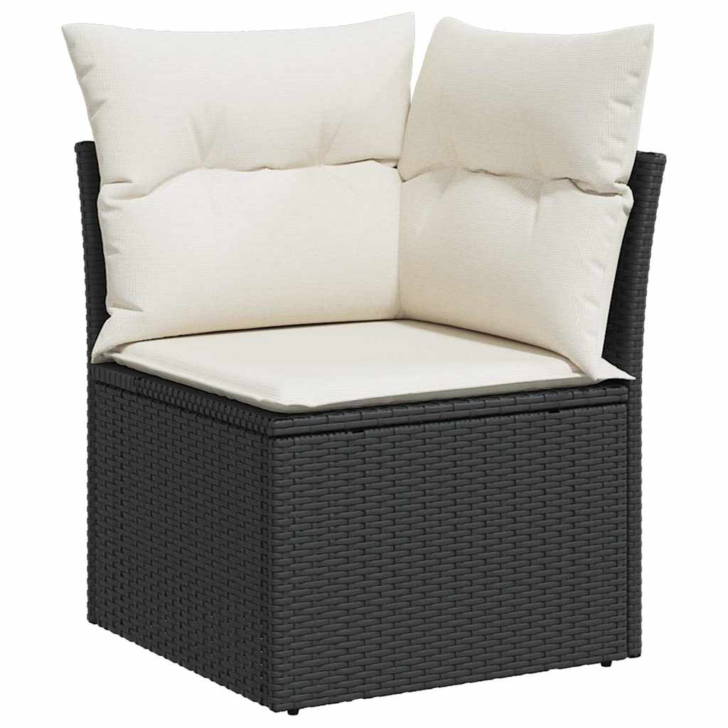 Sofa Set mit Kissen 9 pcs Schwarz und Creme Poly-Rattan