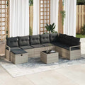 Sofa Set mit Kissen mit Speicher 9 pcs Hellgrau Poly-Rattan