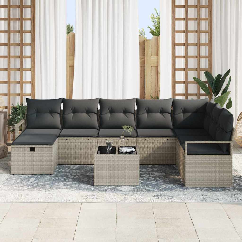 Sofa Set mit Kissen mit Speicher 9 pcs Hellgrau Poly-Rattan