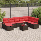 Sofa Set mit Kissen mit Speicher 9 pcs Braun Poly-Rattan