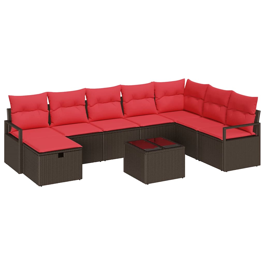 Sofa Set mit Kissen mit Speicher 9 pcs Braun Poly-Rattan
