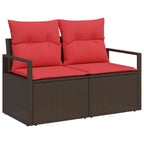 Sofa Set mit Kissen mit Speicher 9 pcs Braun Poly-Rattan