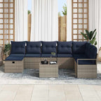 Sofa Set mit Kissen mit Speicher 9 pcs Grau Poly-Rattan