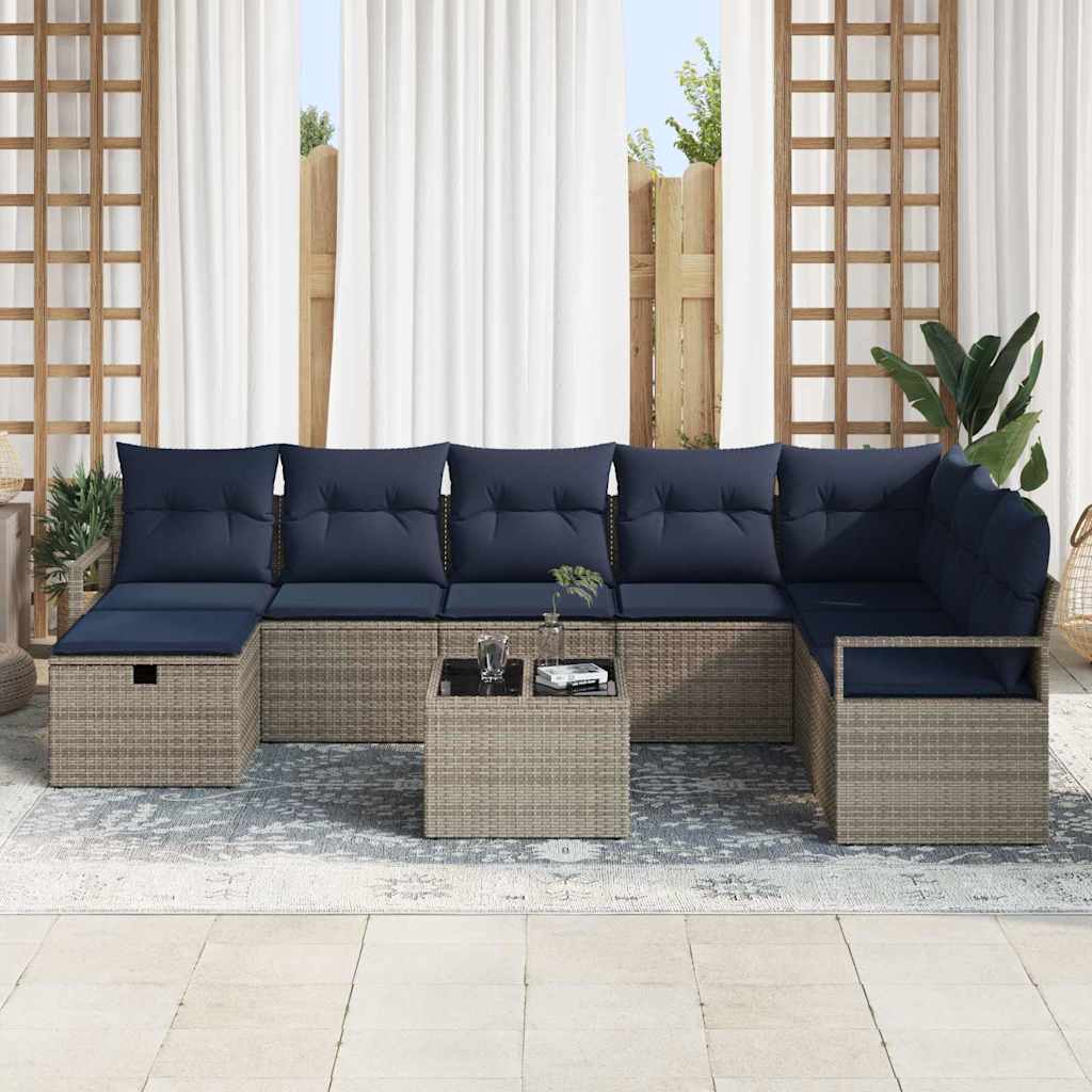 Sofa Set mit Kissen mit Speicher 9 pcs Grau Poly-Rattan