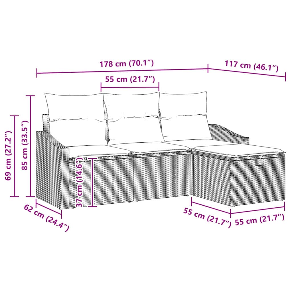Sofa Set mit Kissen mit Speicher 4 pcs Beige Poly-Rattan