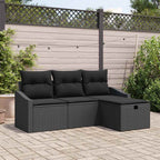 Sofa Set mit Kissen mit Speicher 4 pcs Schwarz Poly-Rattan