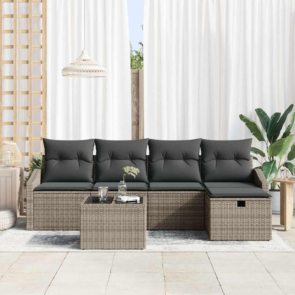 Sofa Set mit Kissen mit Speicher Grau Poly-Rattan