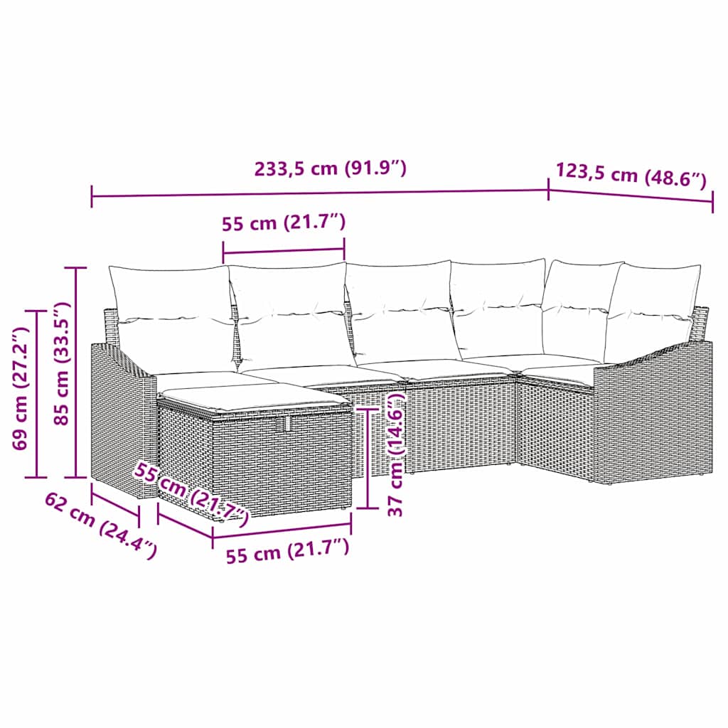 Sofa Set mit Kissen mit Speicher 6 pcs Schwarz Poly-Rattan