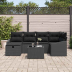Sofa Set mit Kissen mit Speicher Schwarz Poly-Rattan