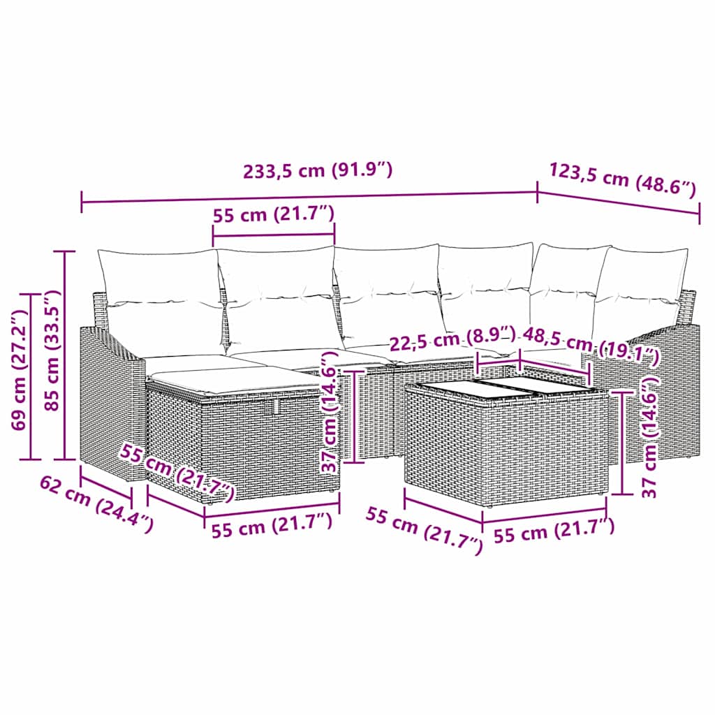 Sofa Set mit Kissen mit Speicher Schwarz Poly-Rattan