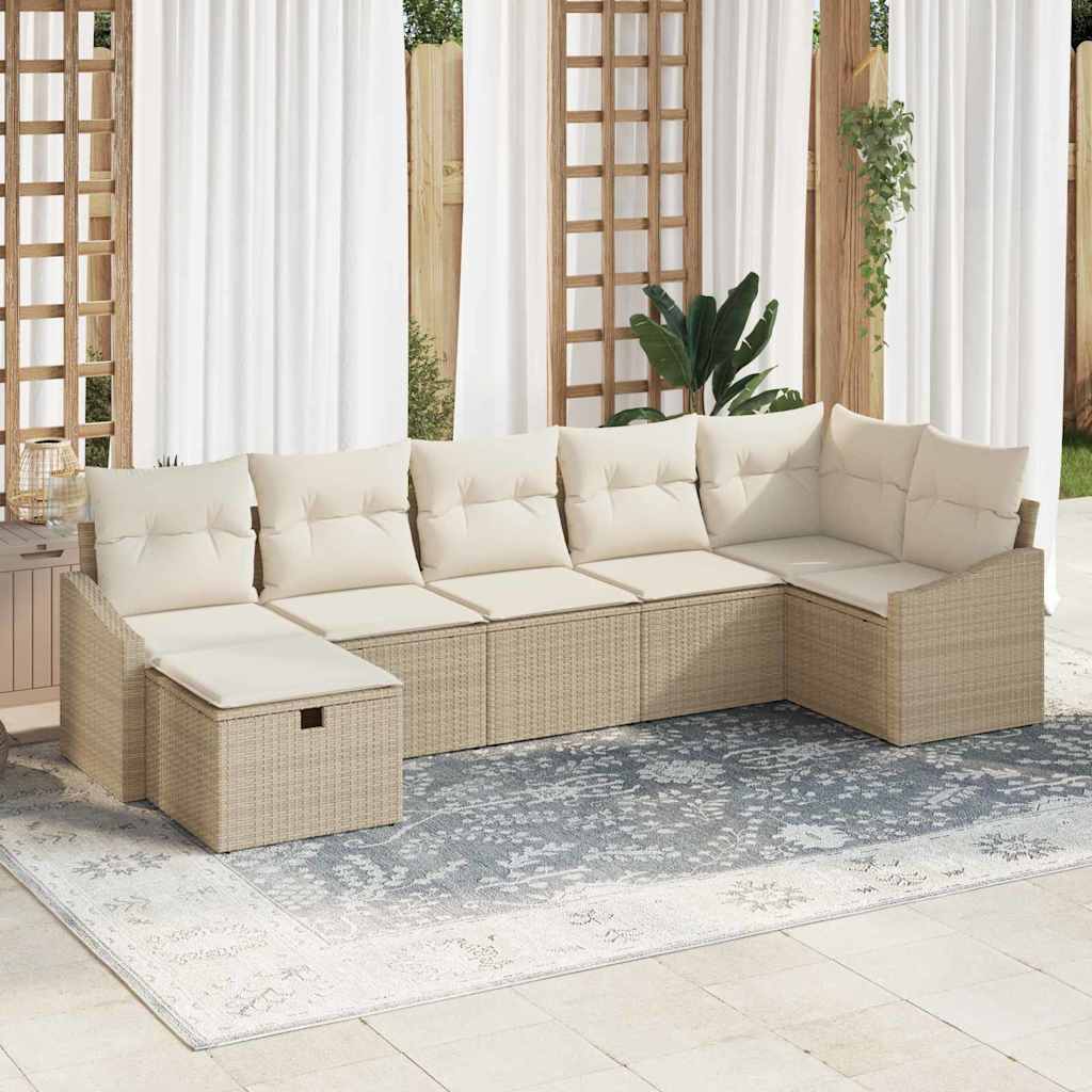 Sofa Set mit Kissen mit Speicher Beige Poly-Rattan