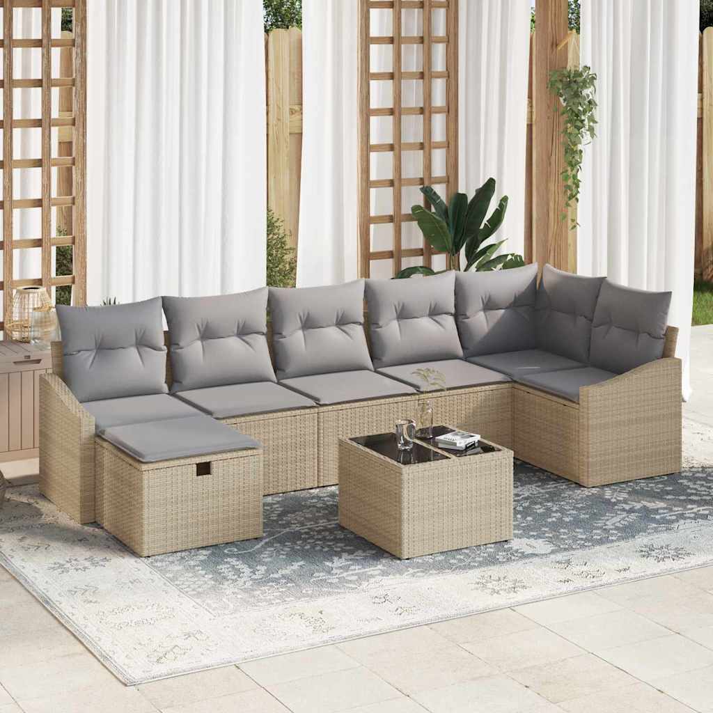 Sofa Set mit Kissen mit Speicher Beige Poly-Rattan