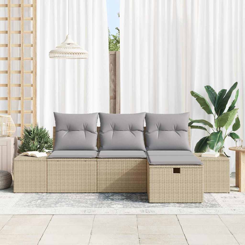 Garten-Sofa-Set mit Kissen 4 pcs Beige Poly Rattan