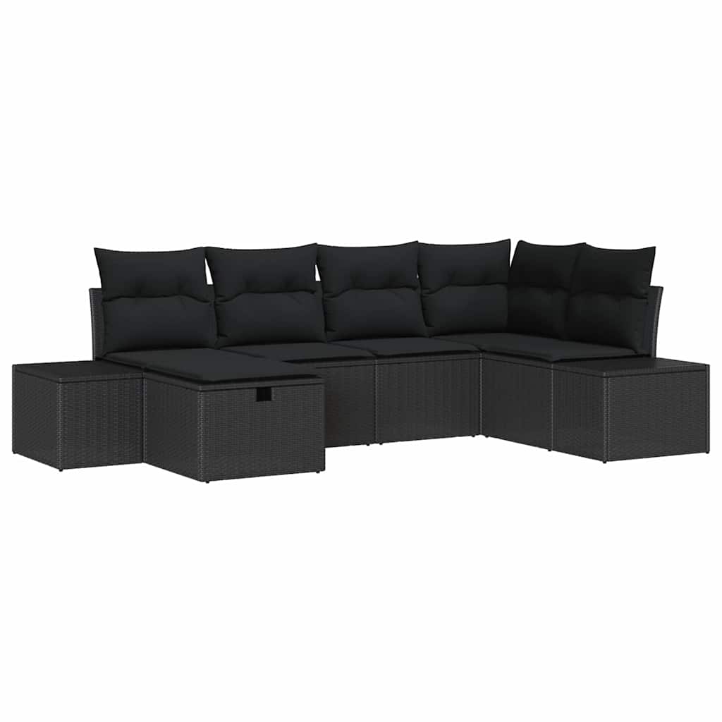 Gartensofa-set mit Kissen 6 pcs Schwarz Poly-Rattan