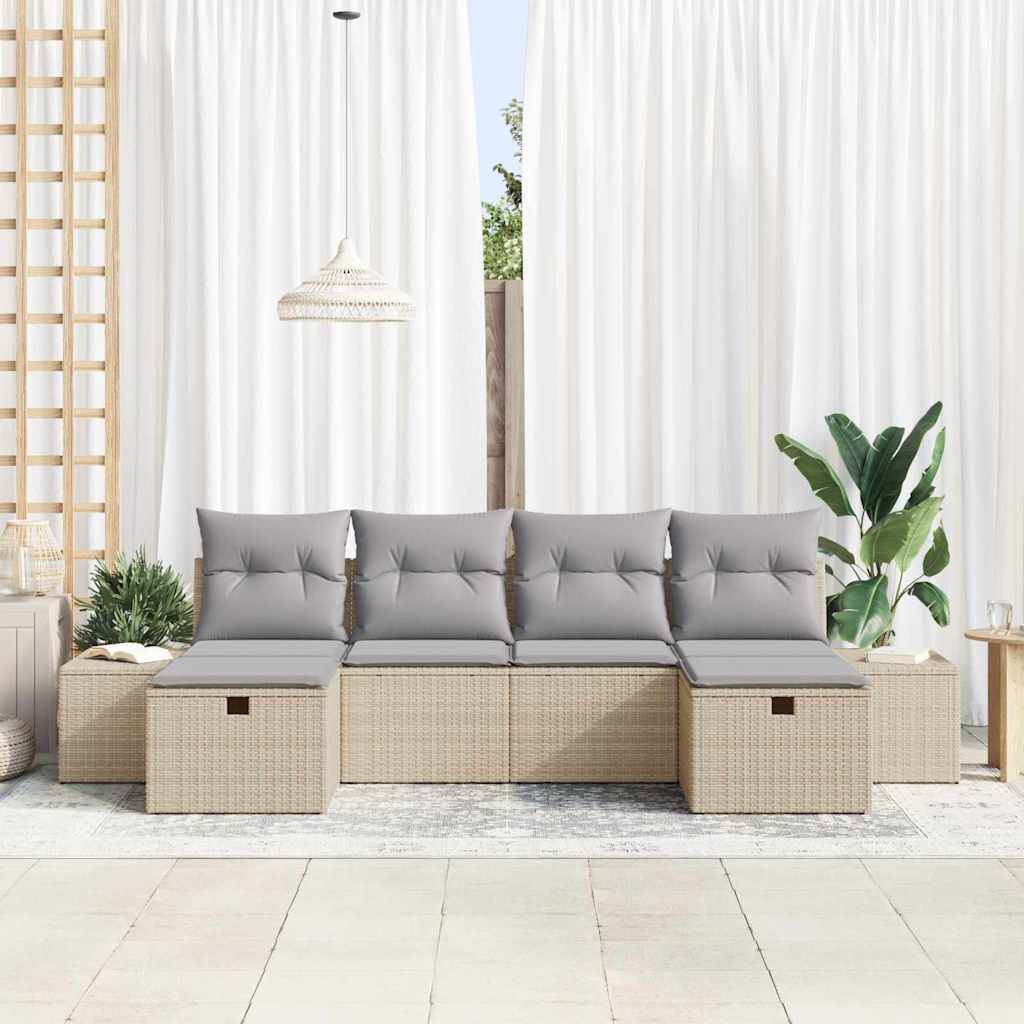 Gartensofa-set mit Kissen 6 pcs Beige Poly-Rattan