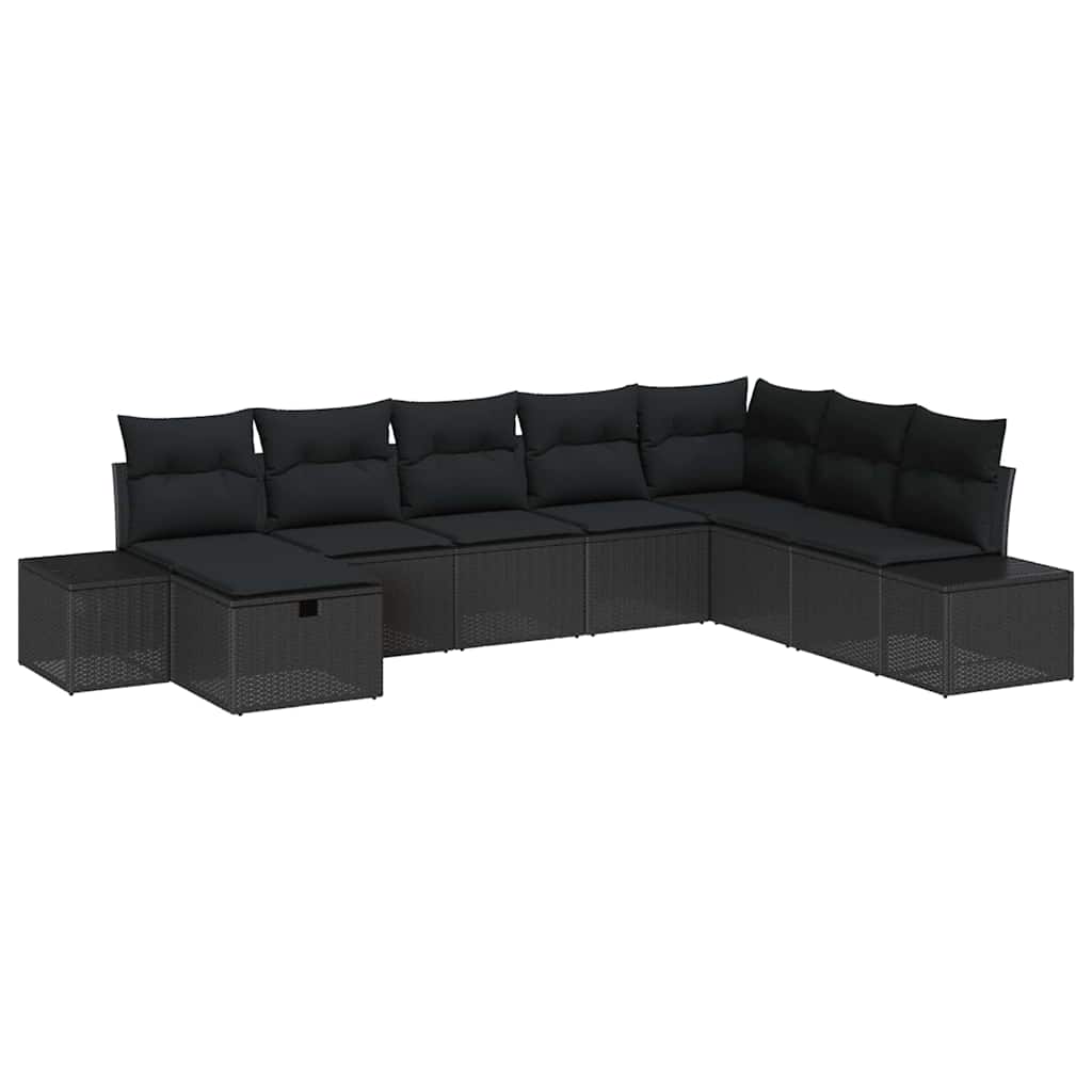 Gartensofa-set mit Kissen 8 pcs Schwarz Poly-Rattan