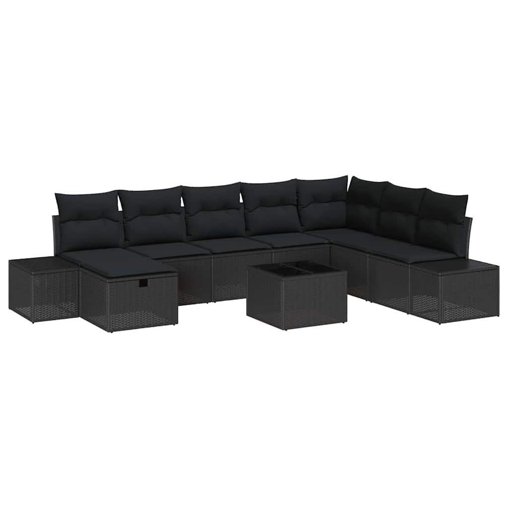 Gartensofa-set mit Kissen 9 pcs Schwarz Poly-Rattan