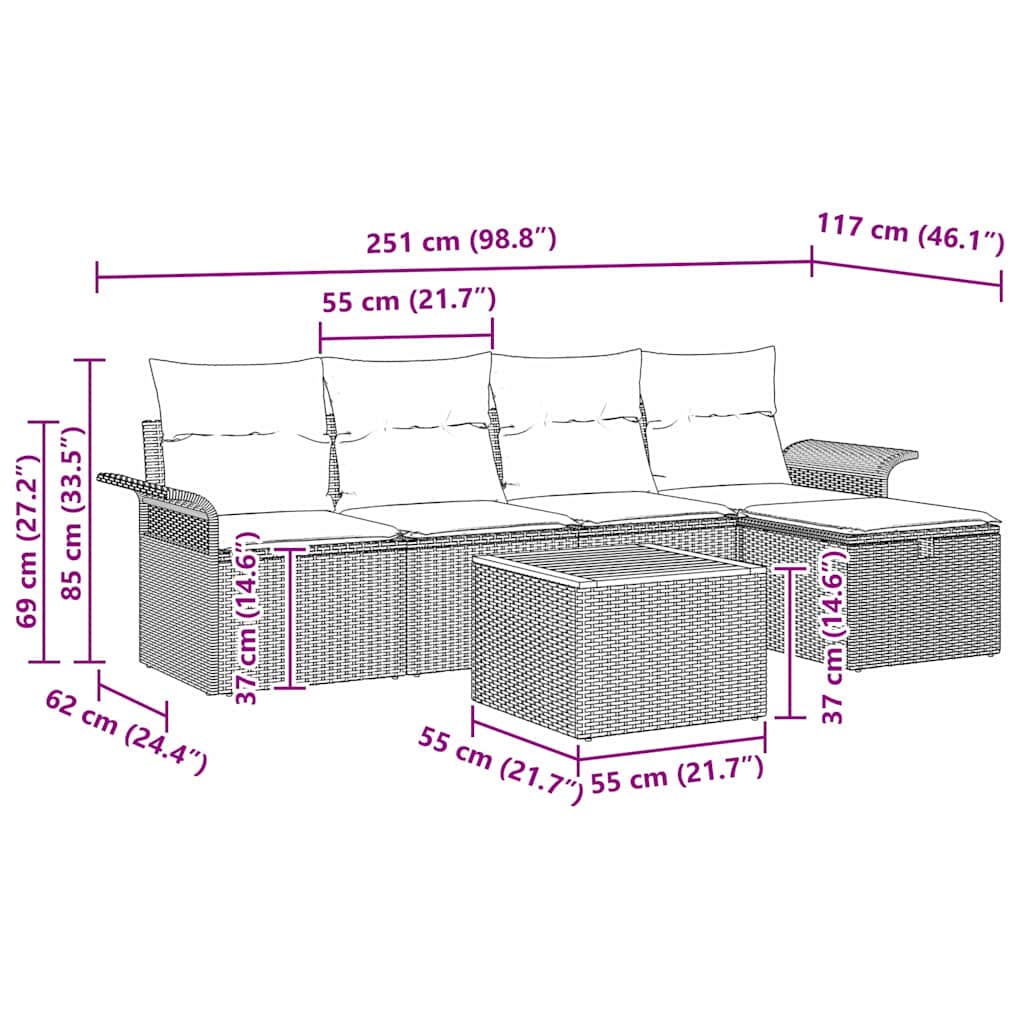 Gartensofa-set mit Kissen mit Speicher 6 pcs Beige Poly-Rattan