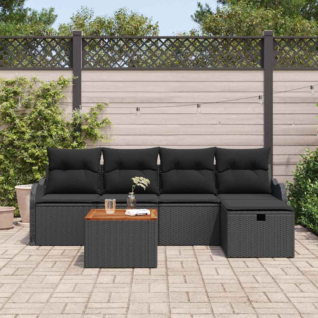 Gartensofa-set mit Kissen 6 pcs Schwarz Poly-Rattan