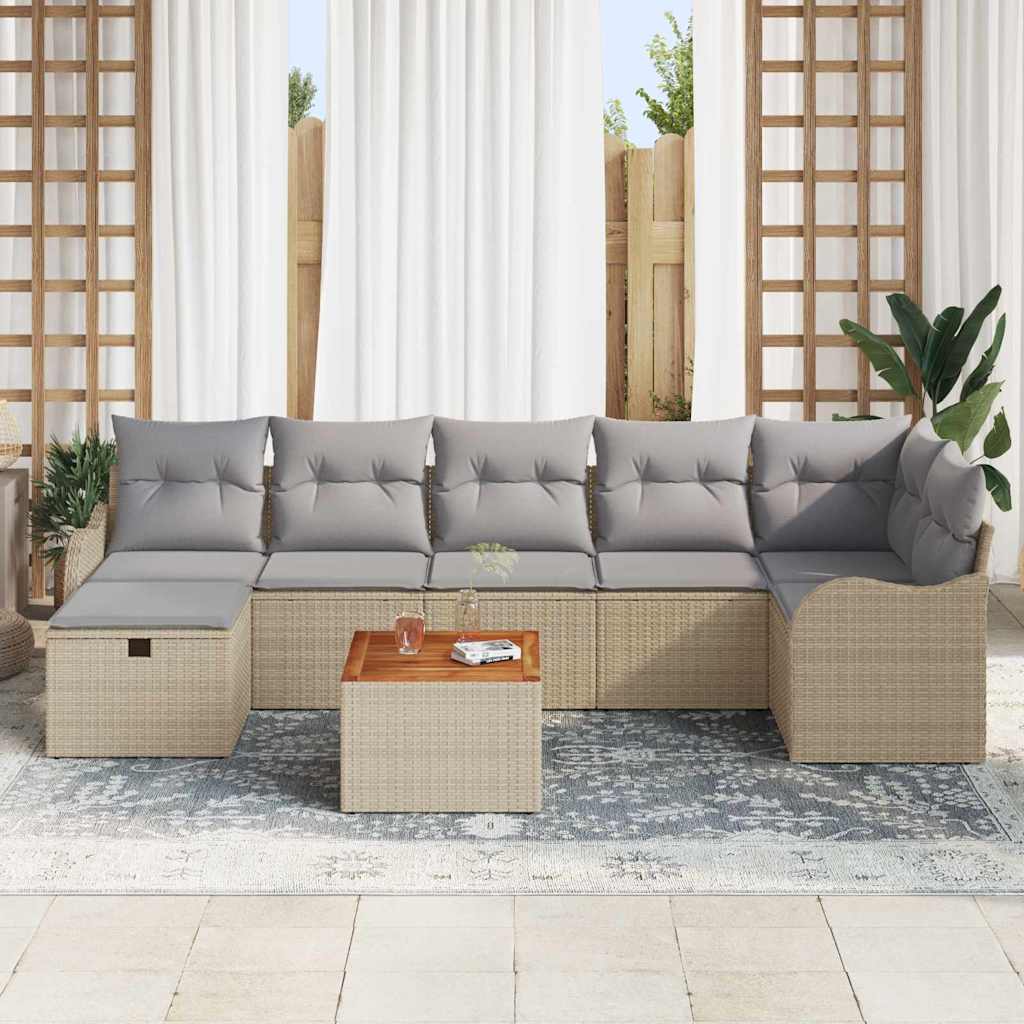 Gartensofa-set mit Kissen mit Speicher 8 pcs Beige Poly-Rattan