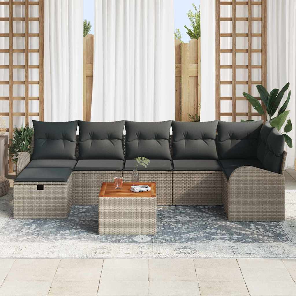 Gartensofa-set mit Kissen mit Speicher 8 pcs Grau Poly-Rattan