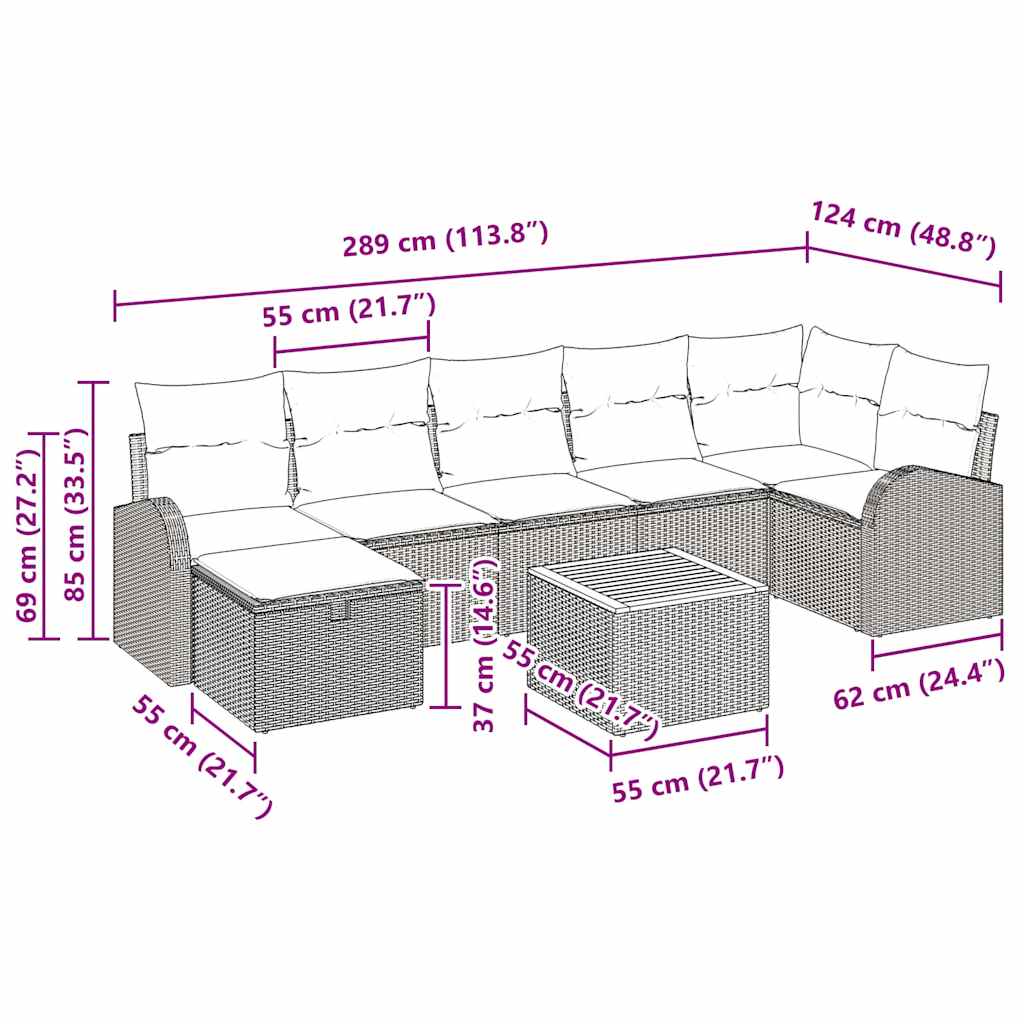 Gartensofa-set mit Kissen mit Speicher 8 pcs Grau Poly-Rattan