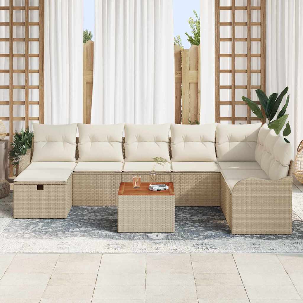 Gartensofa-set mit Kissen mit Speicher 9 pcs Beige Poly-Rattan