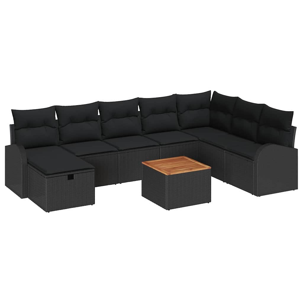 Gartensofa-set mit Kissen 9 pcs Schwarz Poly-Rattan