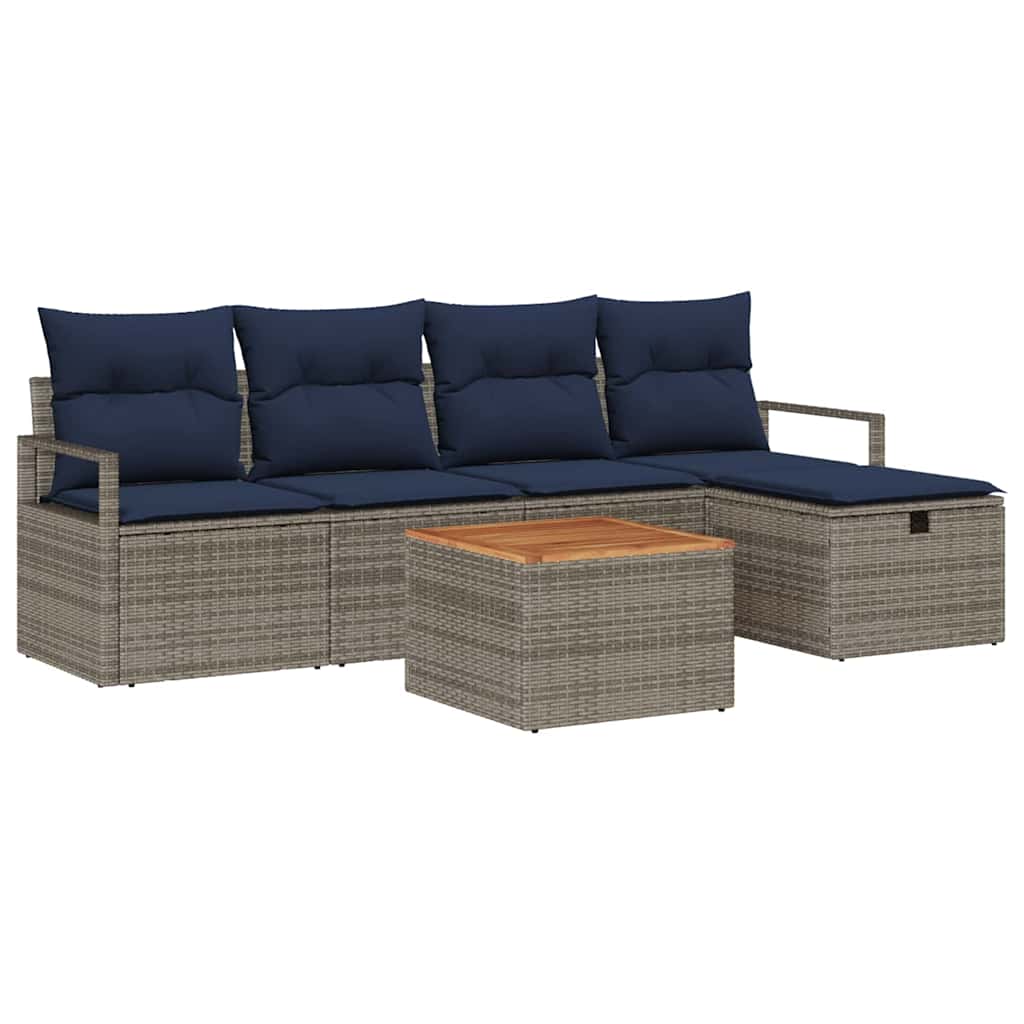 Gartensofa-set mit Kissen mit Speicher 6 pcs Grau Poly-Rattan