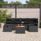 Gartensofa-set mit Kissen 7 pcs Schwarz Poly-Rattan