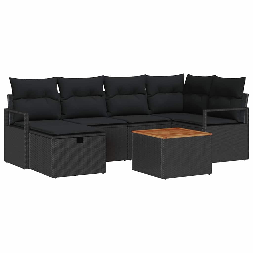 Gartensofa-set mit Kissen 7 pcs Schwarz Poly-Rattan