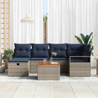 Gartensofa-set mit Kissen mit Speicher 7 pcs Grau Poly-Rattan