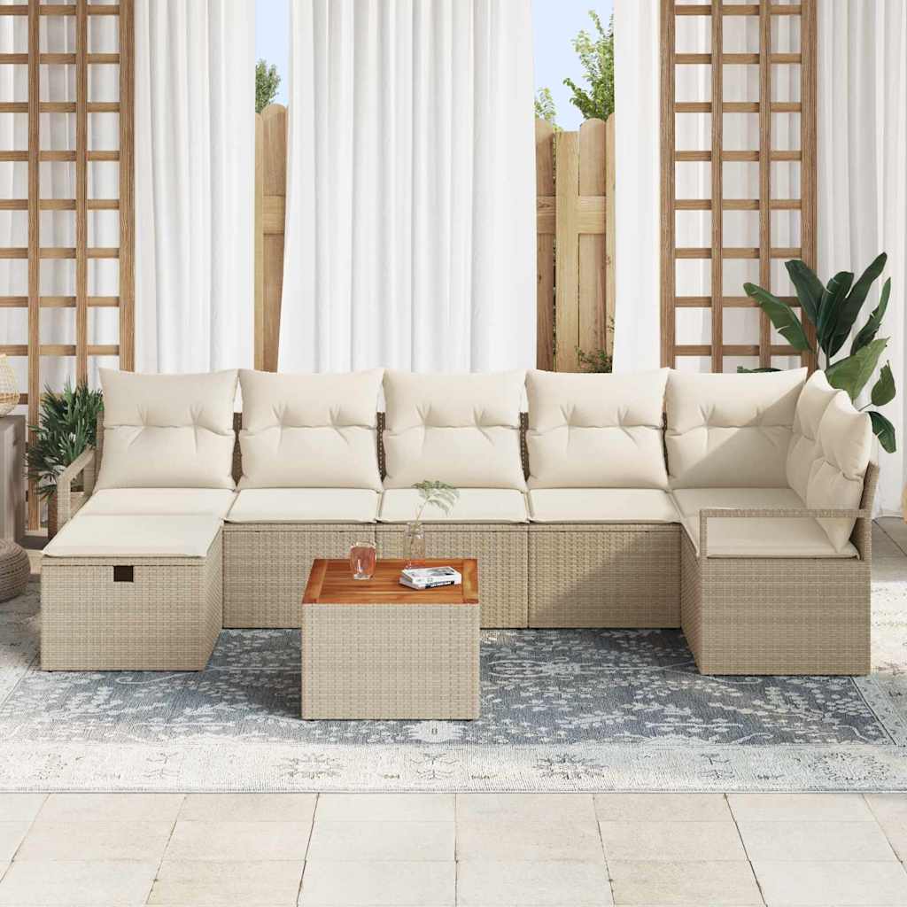 Gartensofa-set mit Kissen mit Speicher 8 pcs Beige Poly-Rattan