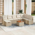 Gartensofa-set mit Kissen mit Speicher 9 pcs Beige Poly-Rattan