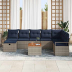 Gartensofa-set mit Kissen mit Speicher 9 pcs Grau Poly-Rattan