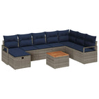 Gartensofa-set mit Kissen mit Speicher 9 pcs Grau Poly-Rattan