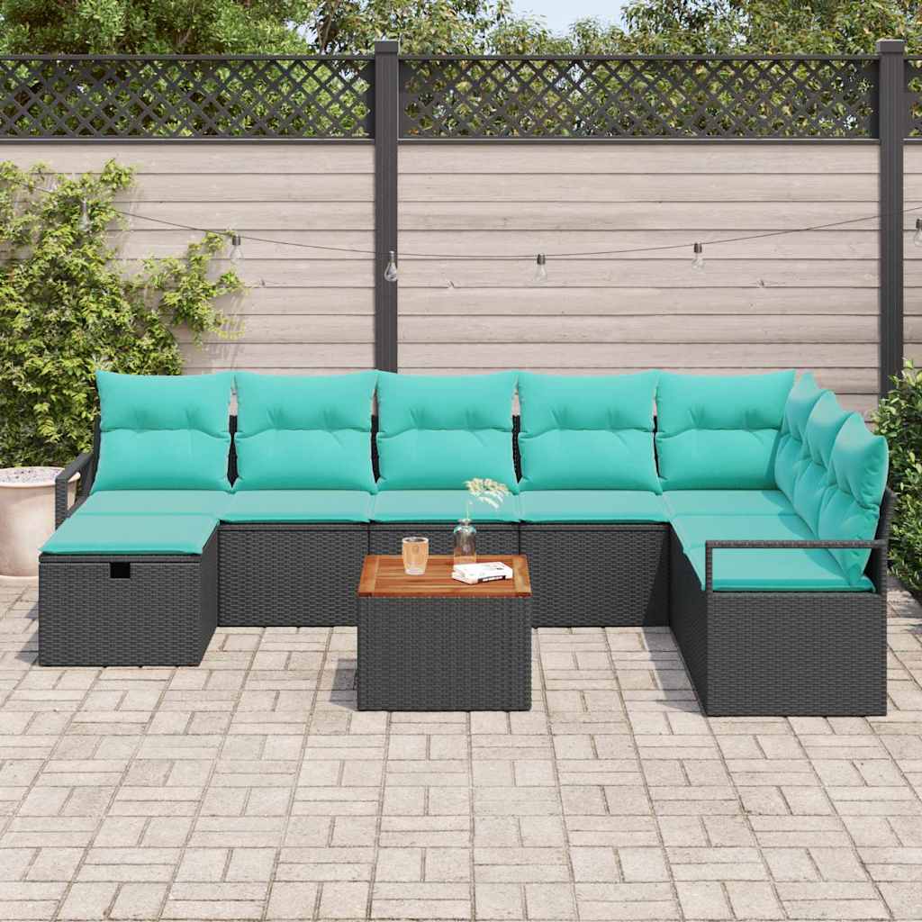 Gartensofa-set mit Kissen 9 pcs Schwarz Poly-Rattan