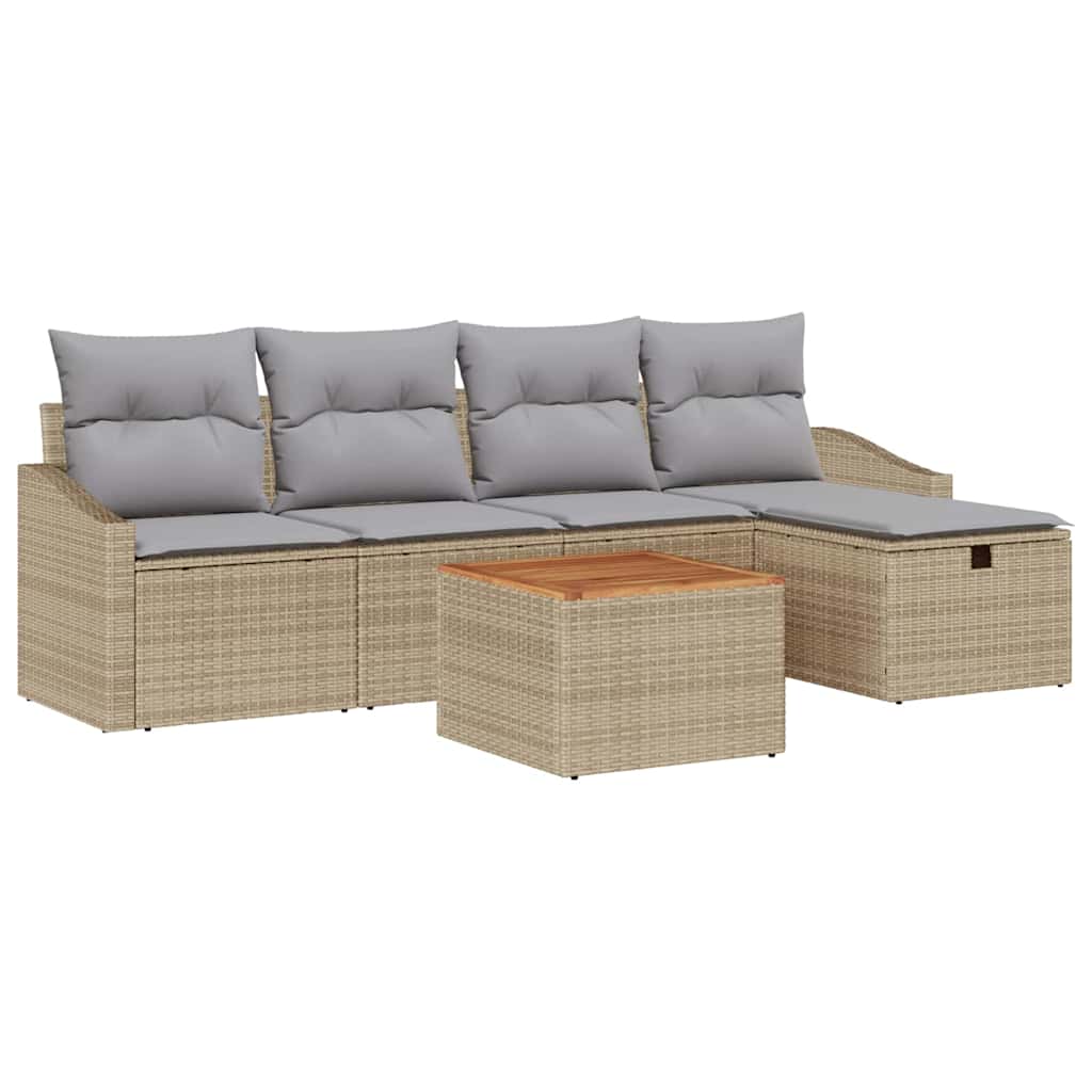 Gartensofa-set mit Kissen mit Speicher 6 pcs Beige Poly-Rattan