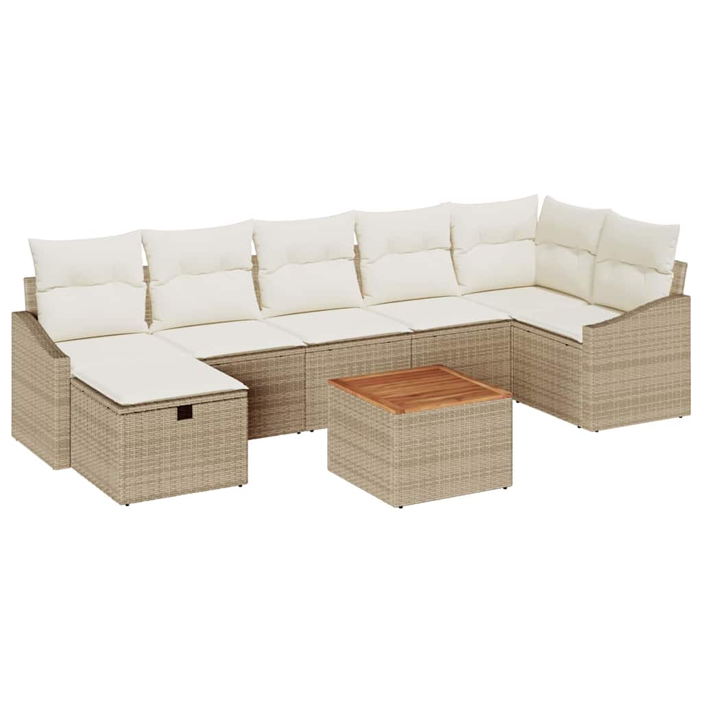 Gartensofa-set mit Kissen mit Speicher 8 pcs Beige Poly-Rattan