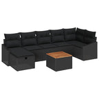 Gartensofa-set mit Kissen 8 pcs Schwarz Poly-Rattan