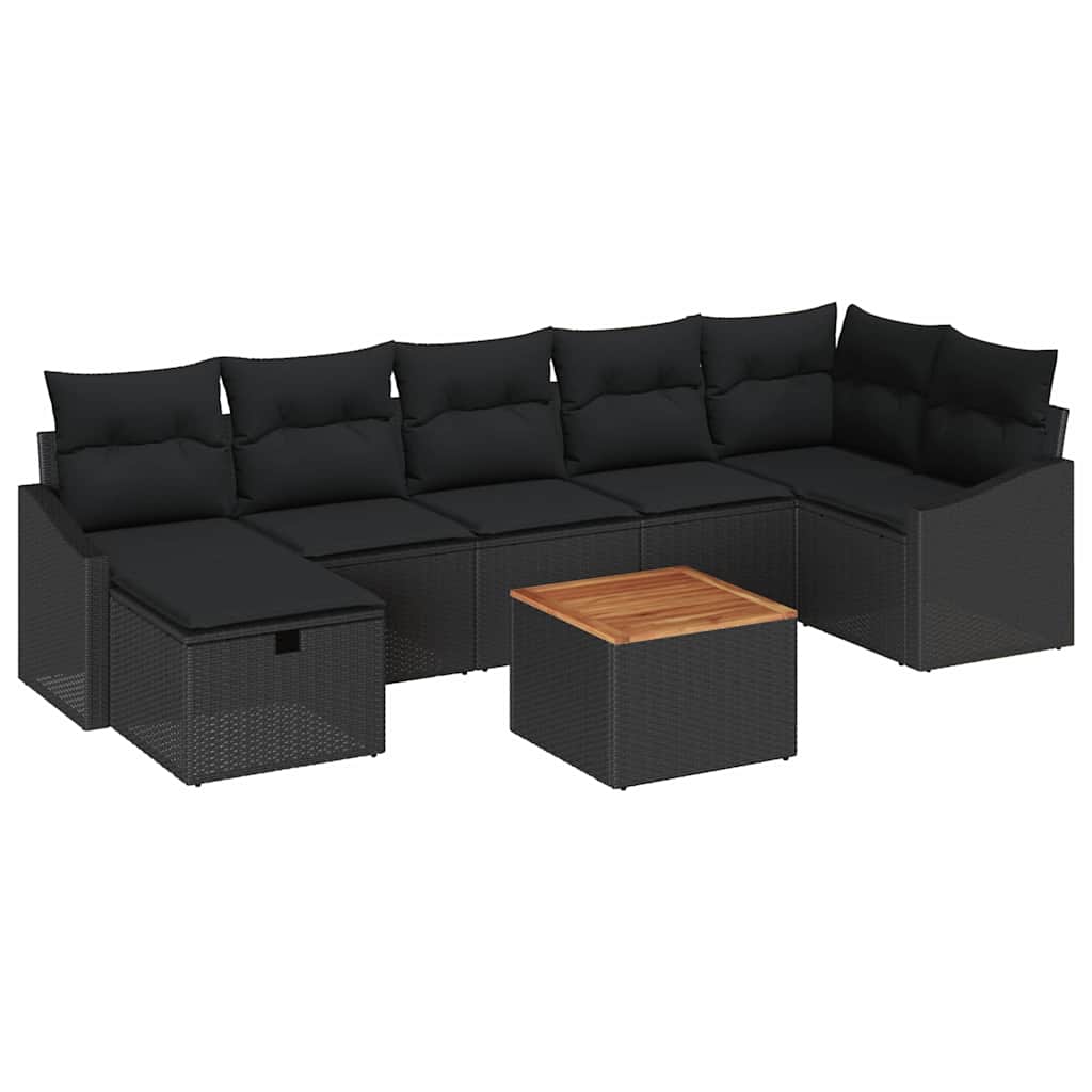 Gartensofa-set mit Kissen 8 pcs Schwarz Poly-Rattan