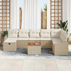 Gartensofa-set mit Kissen mit Speicher 9 pcs Beige Poly-Rattan