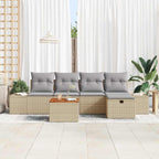 Gartensofa-set mit Kissen mit Speicher 6 pcs Beige Poly-Rattan