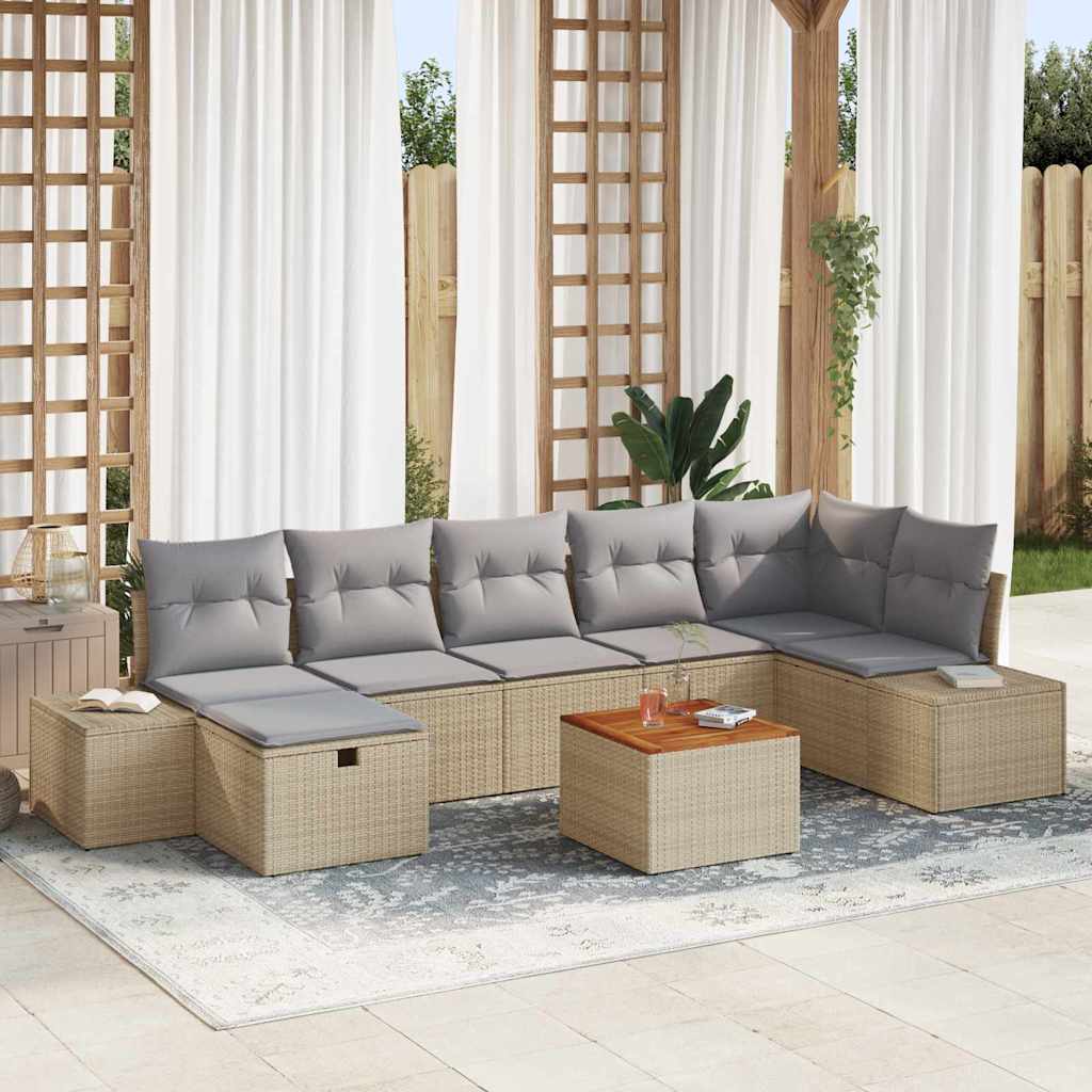 Gartensofa-set mit Kissen mit Speicher 8 pcs Beige Poly-Rattan