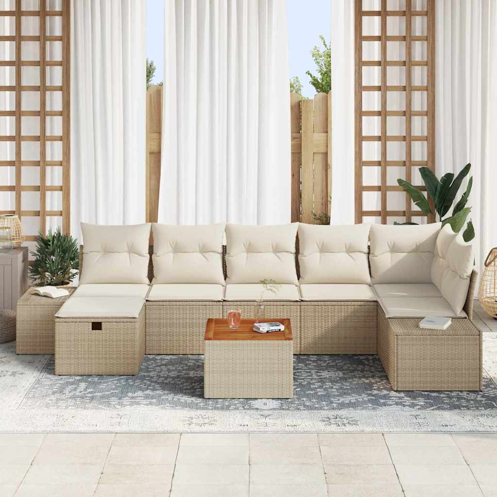 Gartensofa-set mit Kissen mit Speicher 8 pcs Beige Poly-Rattan