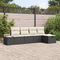 Gartensofa-set mit Kissen 5 pcs Schwarz Poly-Rattan
