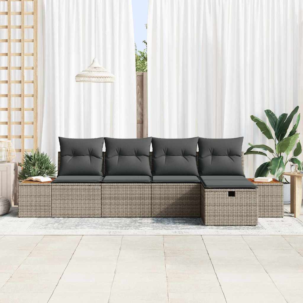 Gartensofa-set mit Kissen 5 pcs Grau Poly-Rattan